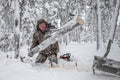 Kostya prepares firewood Poster och Canvastavla