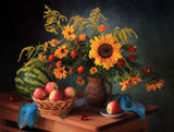 Still life with apples and bouquet Poster och Canvastavla