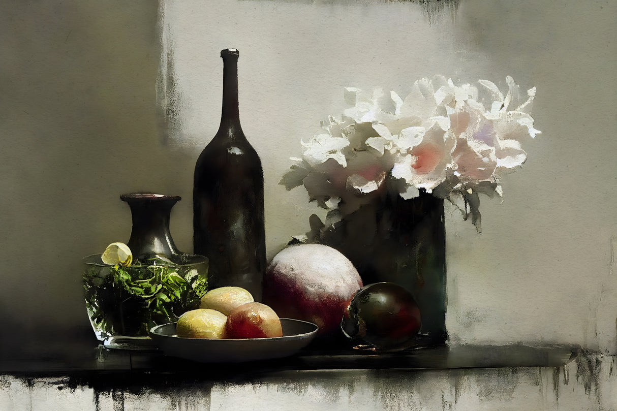 Stilllife With Black Bottle Poster och Canvastavla