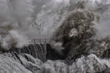 A huge sea wave crashes on the military dock Poster och Canvastavla