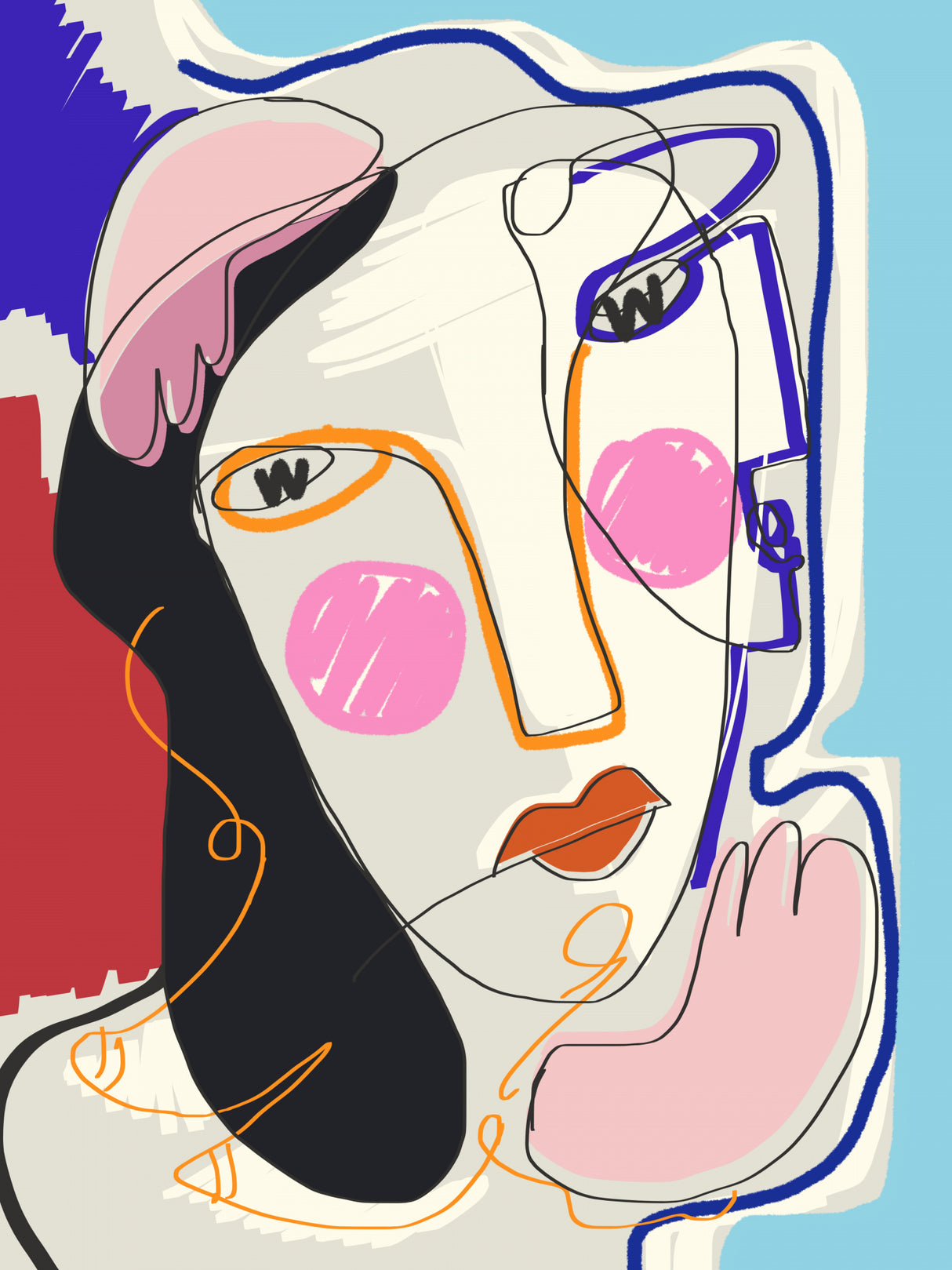 Muse Line Art Portrait Poster och Canvastavla