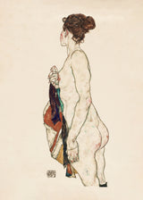 Standing Nude Woman With a Patterned Robe 1917 Poster och Canvastavla