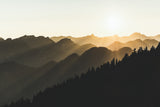 Sunset sun rays over the mountains Poster och Canvastavla