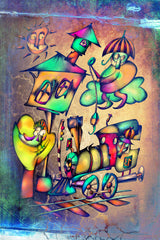 The umbrella man catches the locomotive Poster och Canvastavla