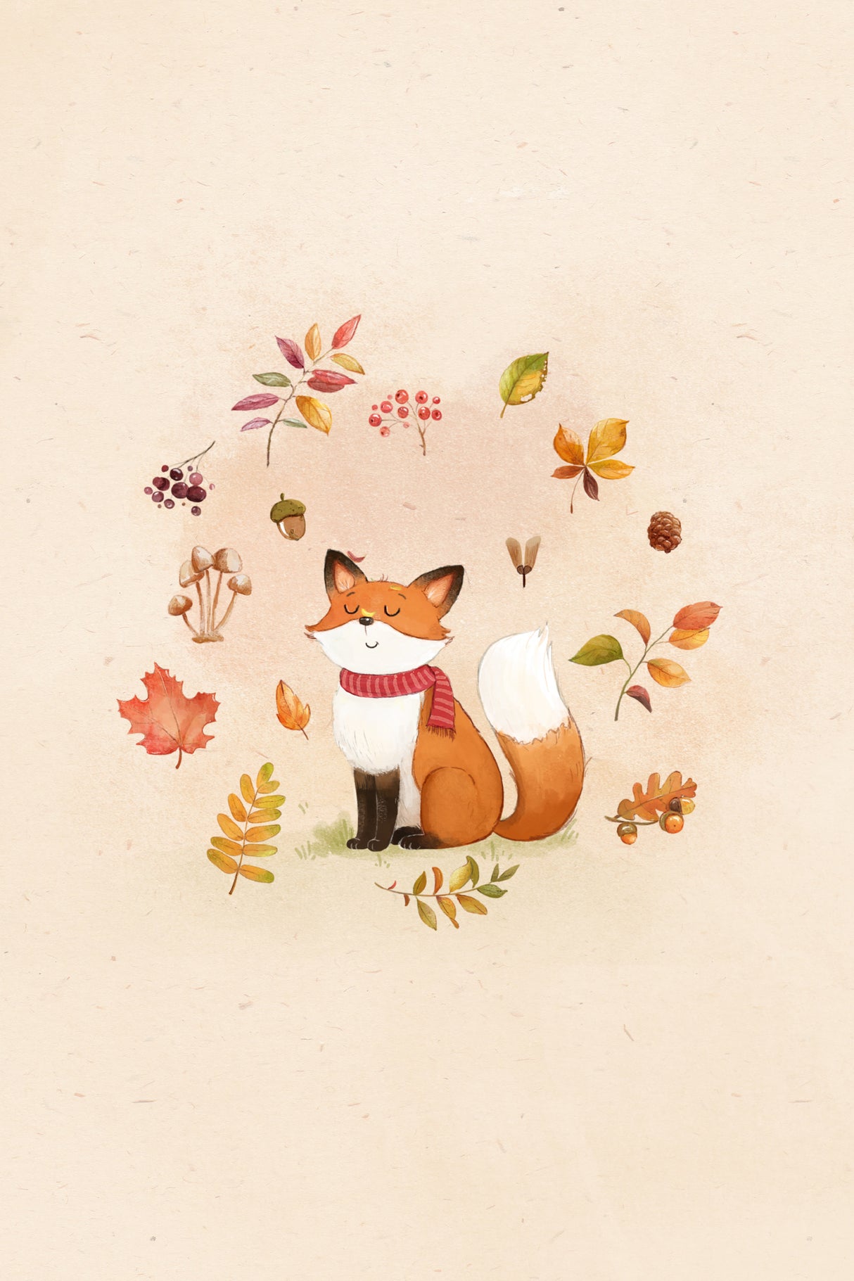 Fox In Fall Foliage Poster och Canvastavla