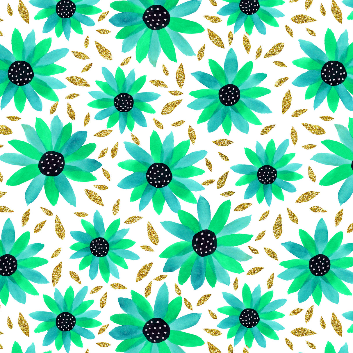 Gold Glitter Turquoise Mint Polka Dot Center Poster och Canvastavla