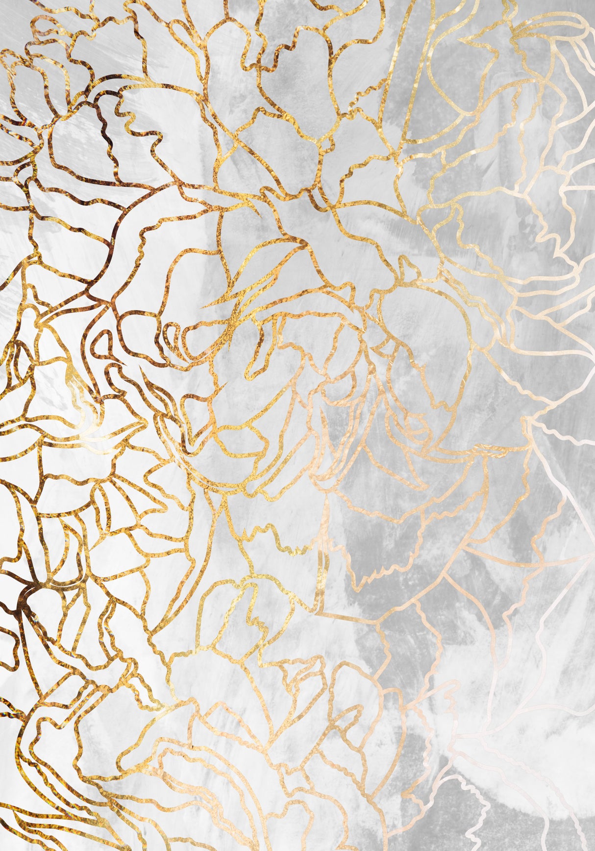 Abstract gold peonies line art concrete Poster och Canvastavla