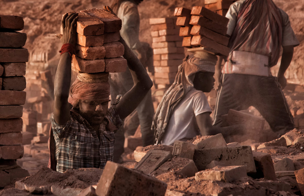 Brick factory (2): Workers stacking bricks Poster och Canvastavla