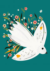 Seagull in Flowers illustration Poster och Canvastavla