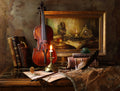 Still life with violin and painting Poster och Canvastavla