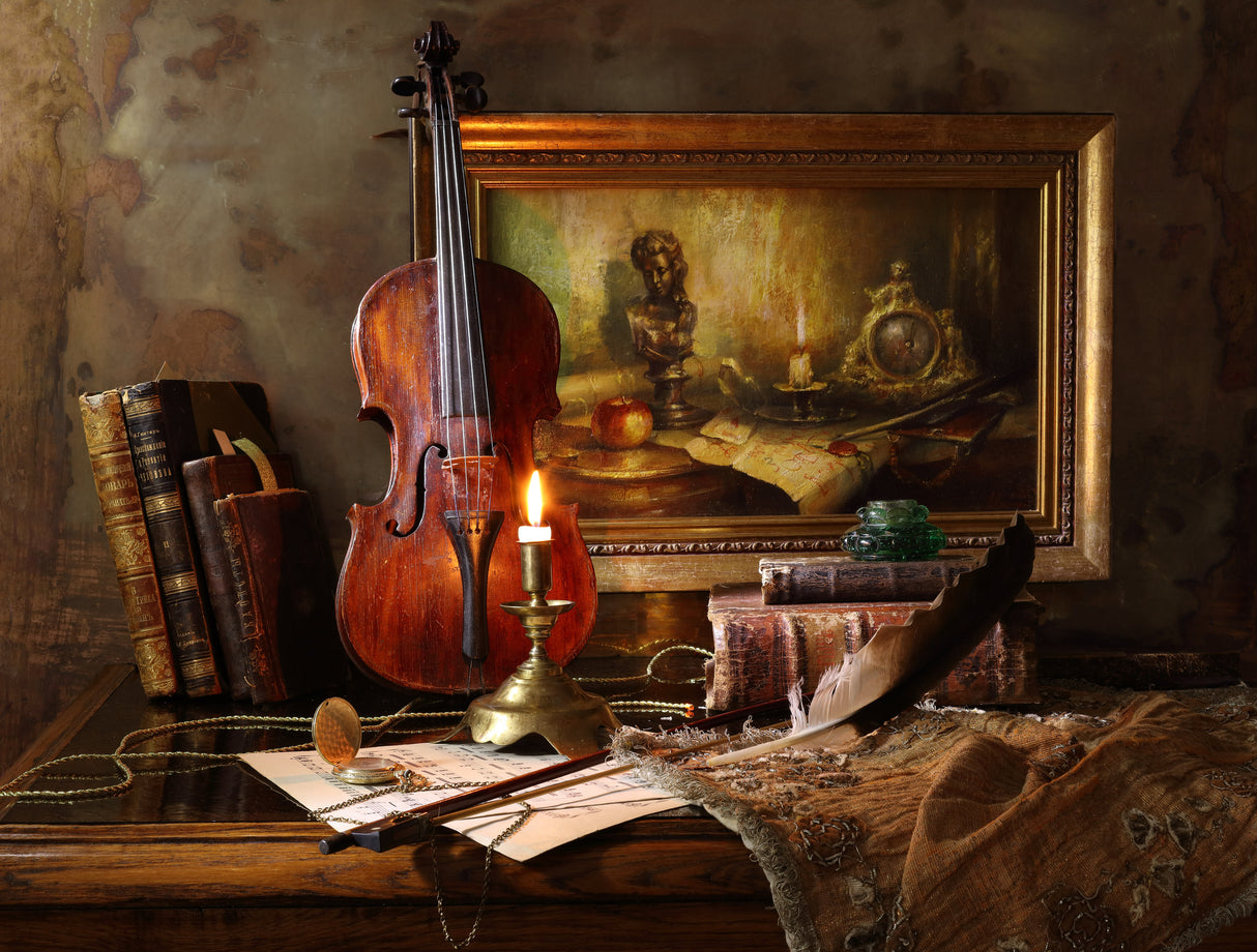 Still life with violin and painting Poster och Canvastavla