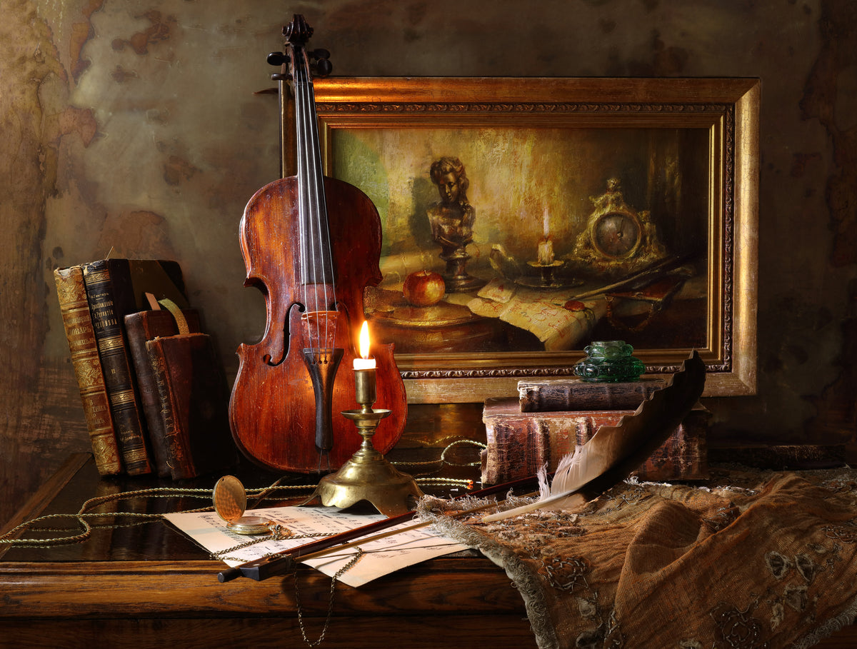 Still life with violin and painting Poster och Canvastavla