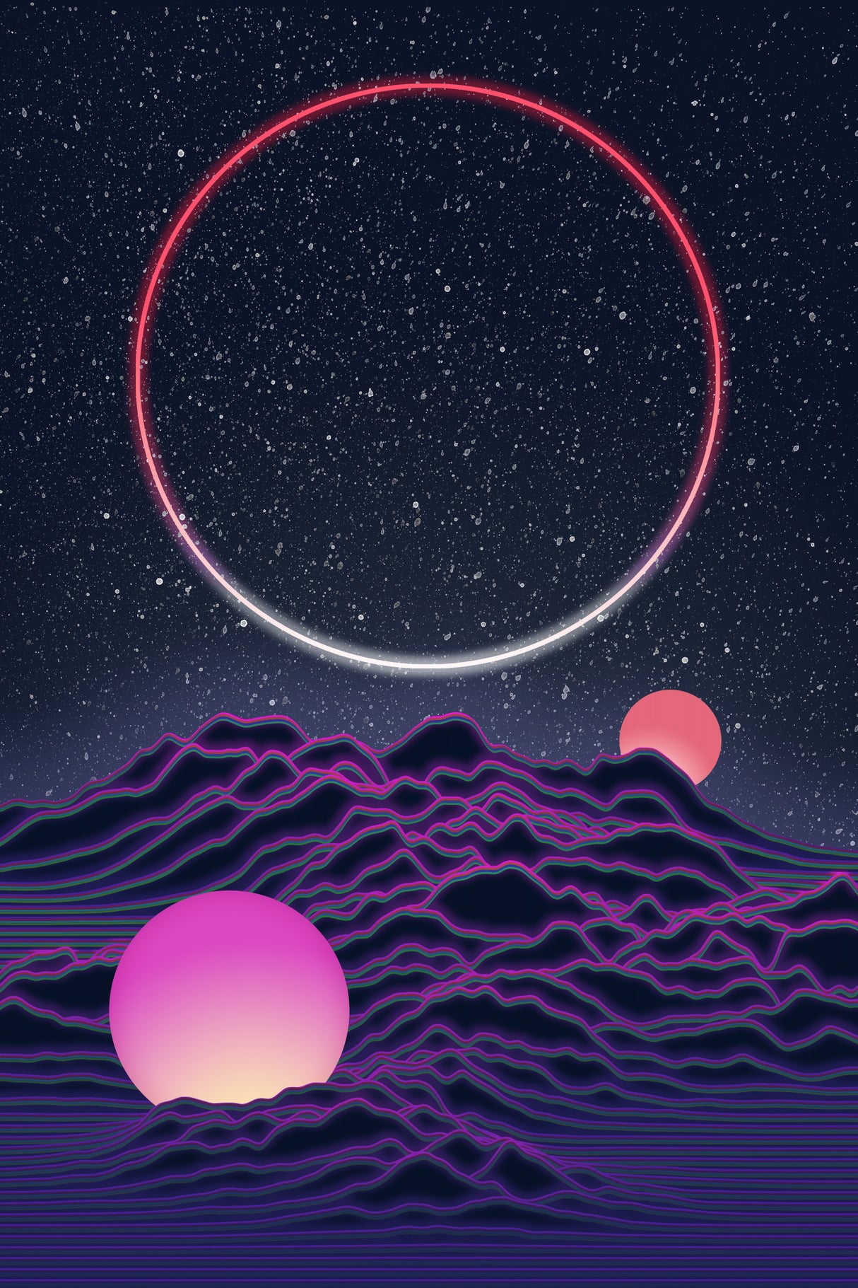 220122 Neon Moonscape Poster och Canvastavla
