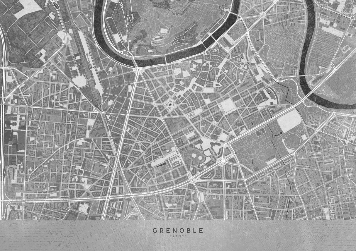 Gray vintage map of Grenoble downtown France Poster och Canvastavla