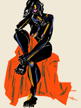 Woman Resting Her Chin On Her Hand Dark Poster och Canvastavla