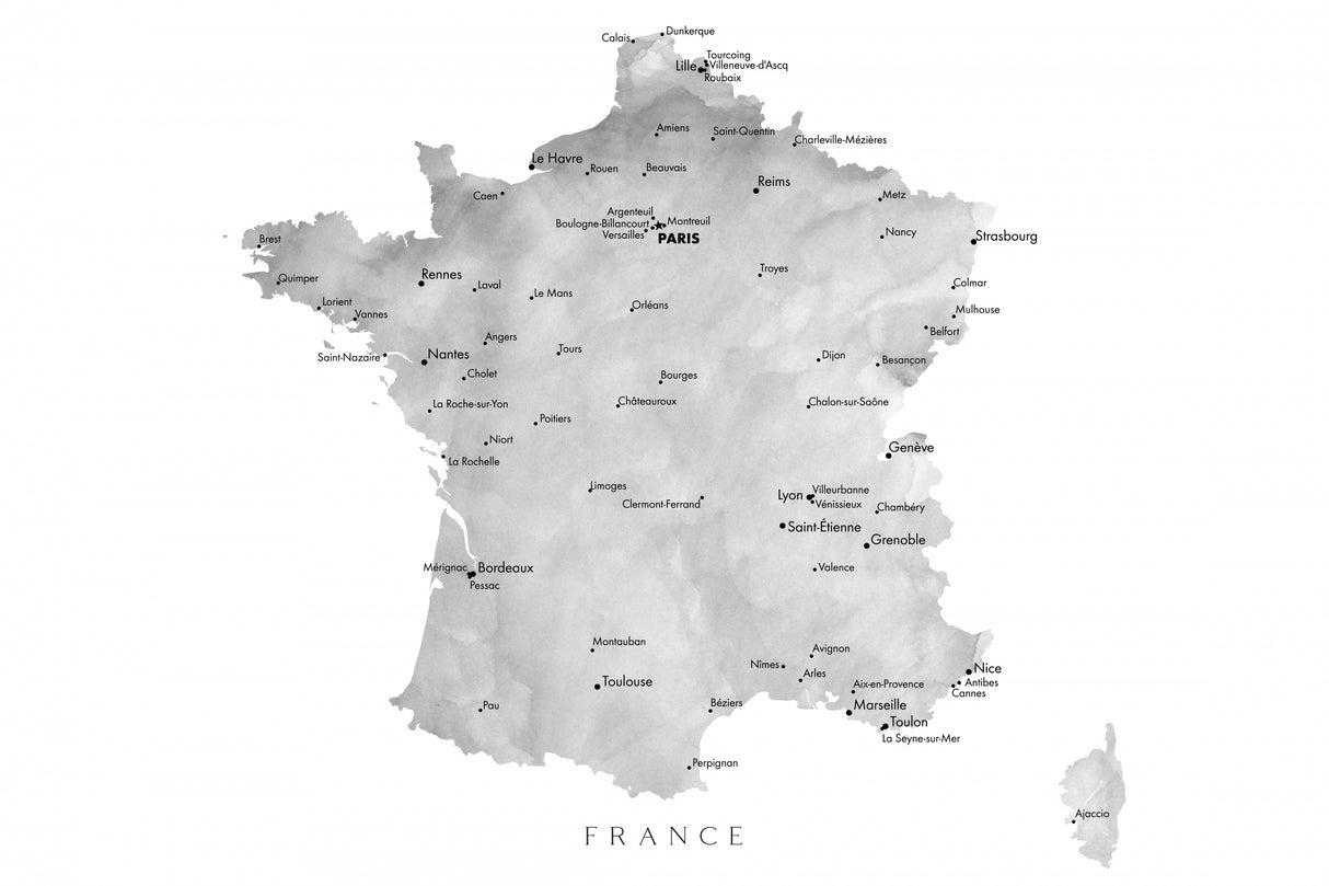 Gray map of France Poster och Canvastavla
