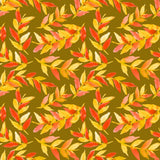 Leaves Curved Yellow Orange On Olive Poster och Canvastavla