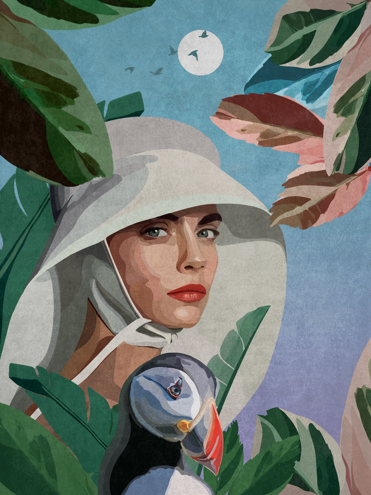 Puffin and Woman Poster och Canvastavla