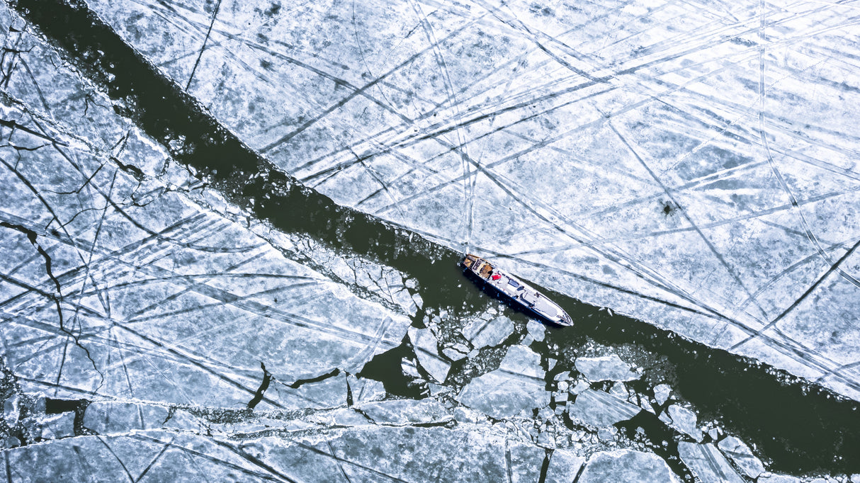 Ship on icy lake Poster och Canvastavla