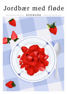 Strawberry with cream - Denmark Poster Kitchen poster eller kökstavla