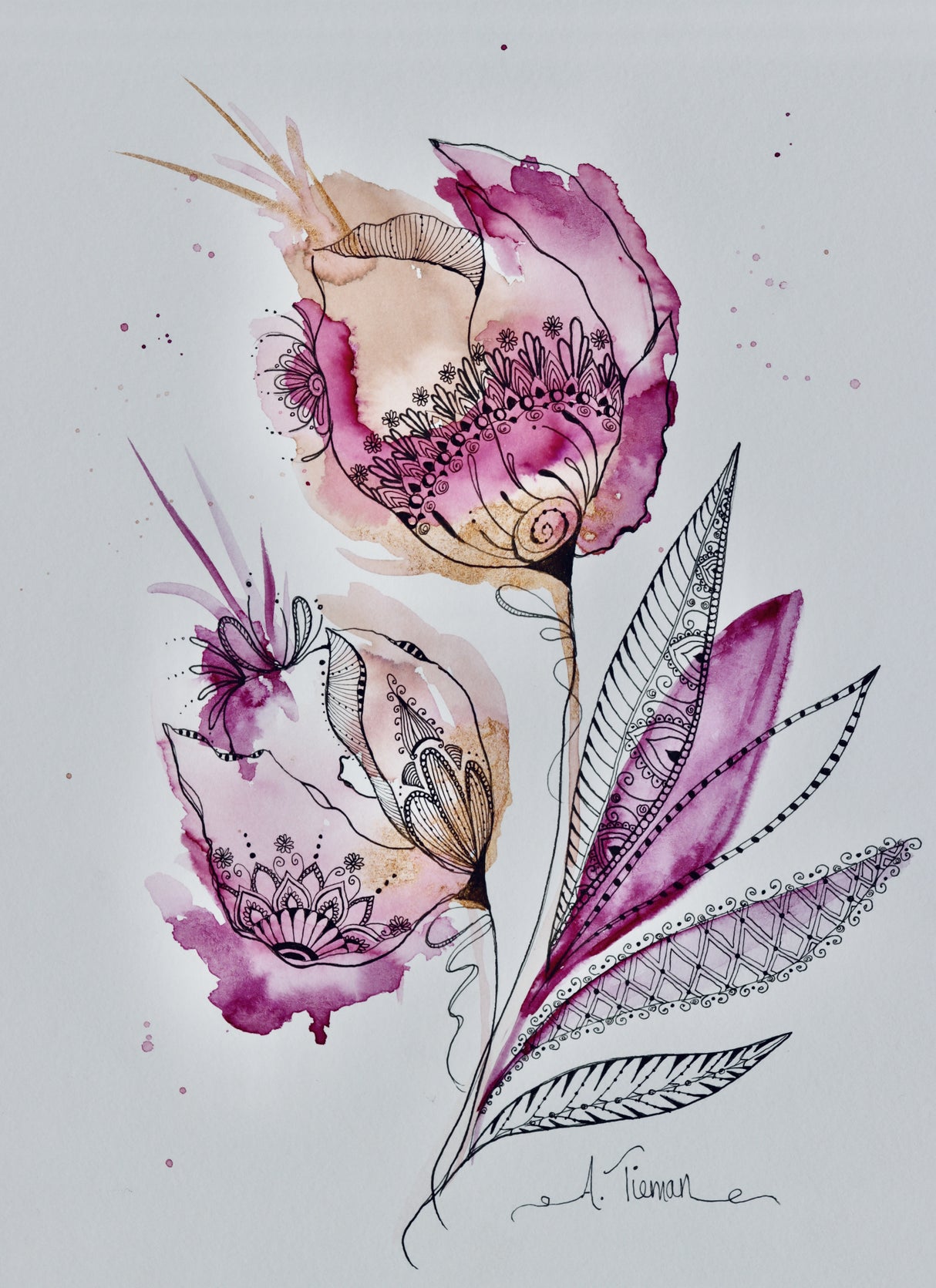 Mandala Floral (magenta) Poster och Canvastavla