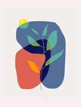 Fossil Plant In Red and Blue Poster och Canvastavla