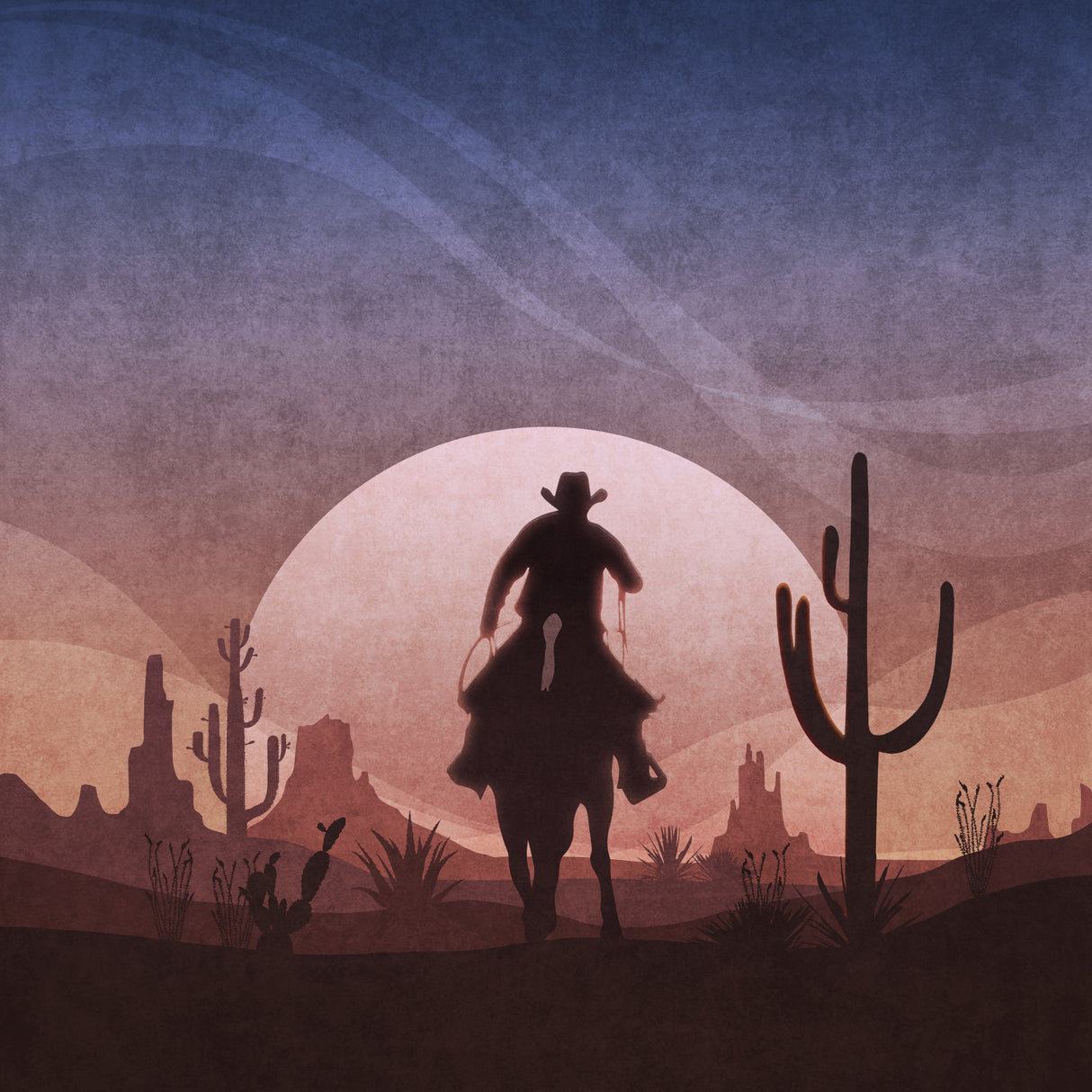 Cowboy Sunset Poster och Canvastavla