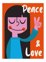 Peace &amp; Love Mid Century Illustration Poster och Canvastavla