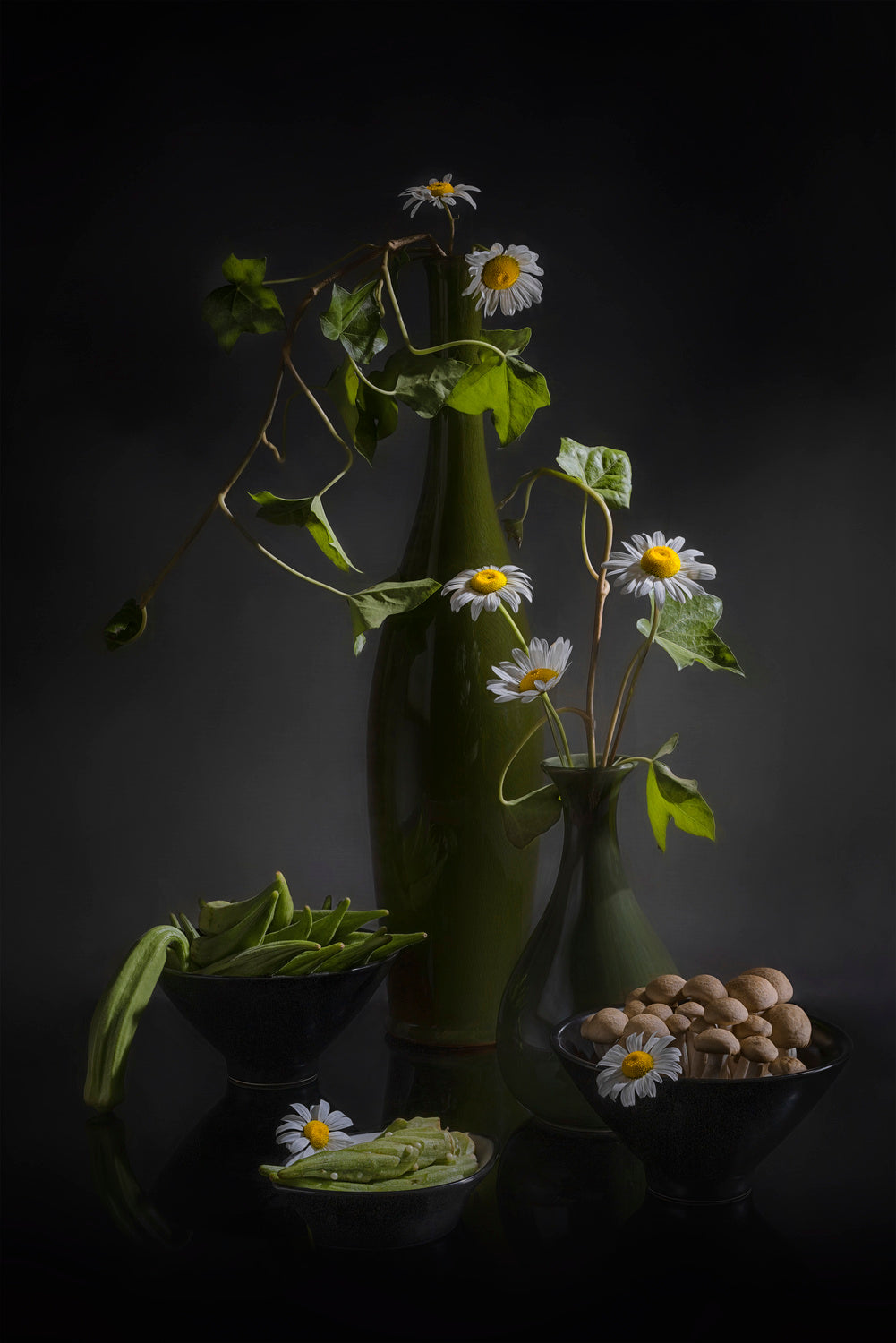 Daisy, Okra and Mushroom Poster och Canvastavla