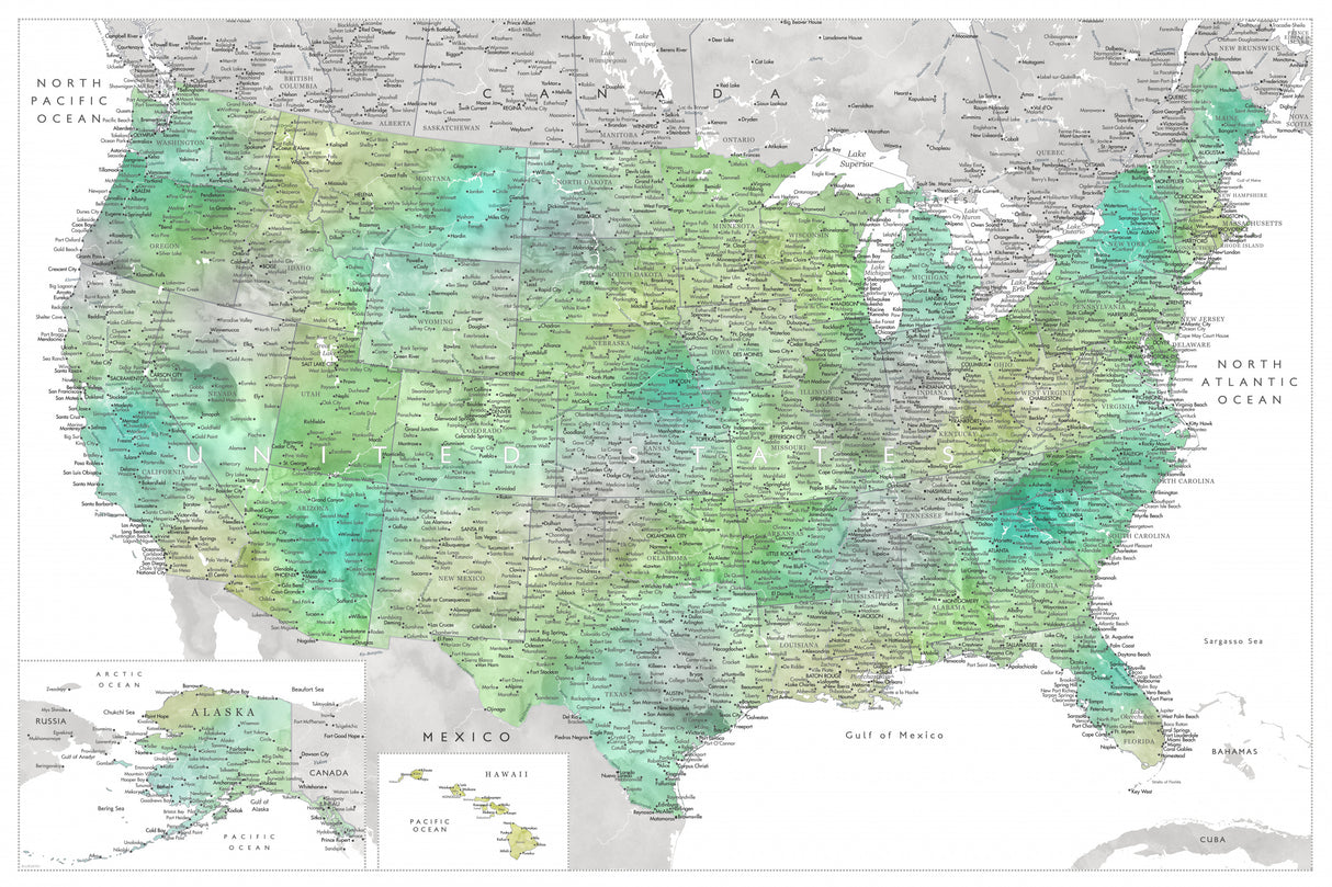 Highly detailed map of the United States, Oriole Poster och Canvastavla