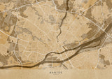 Sepia vintage map of Nantes France Poster och Canvastavla