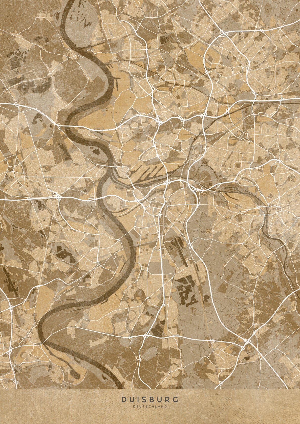 Sepia vintage map of Duisburg Germany Poster och Canvastavla