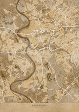 Sepia vintage map of Duisburg Germany Poster och Canvastavla