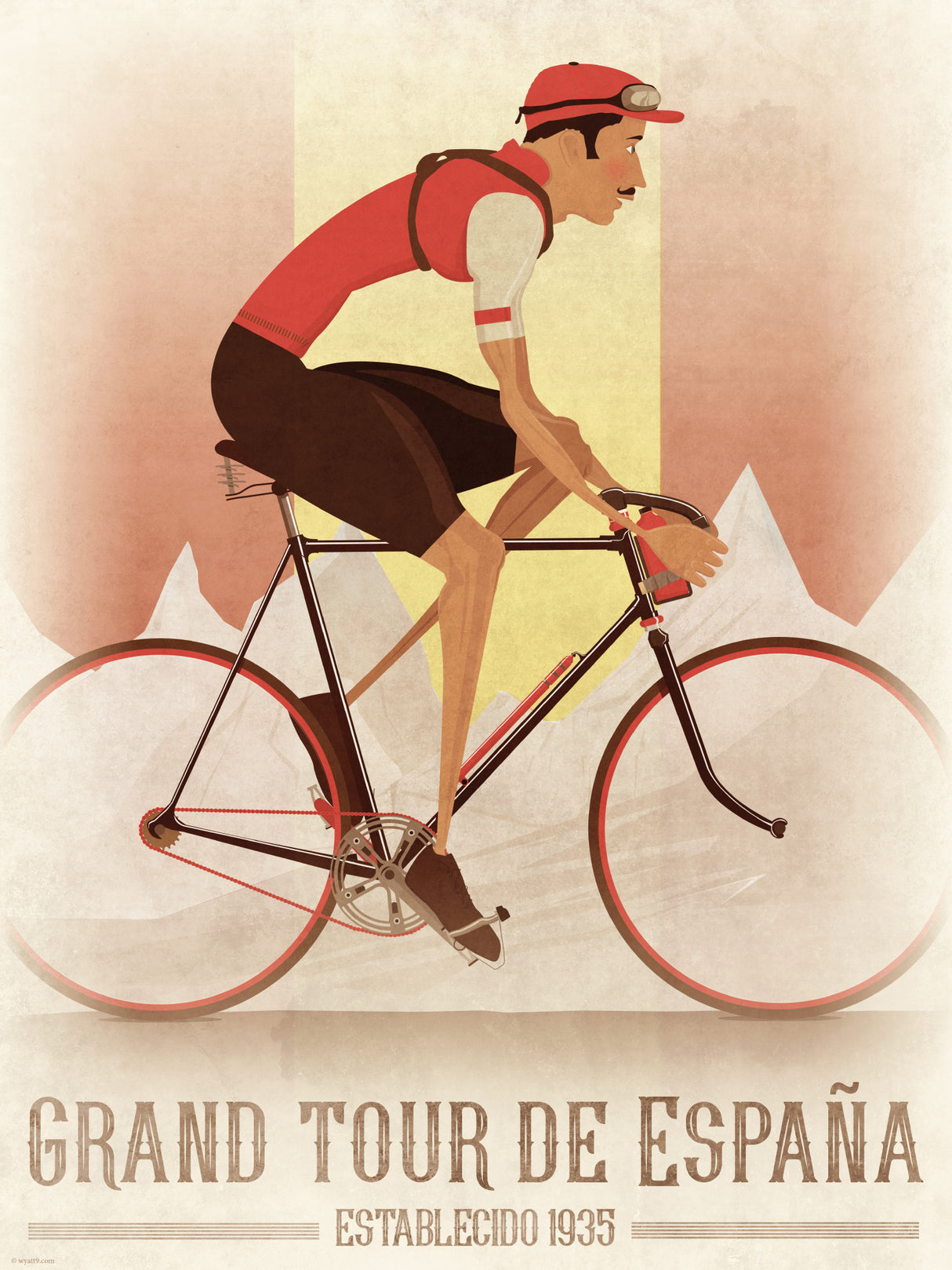Vintage Style La Vuelta Cyclist On a Bike With Spnish Flag Poster och Canvastavla
