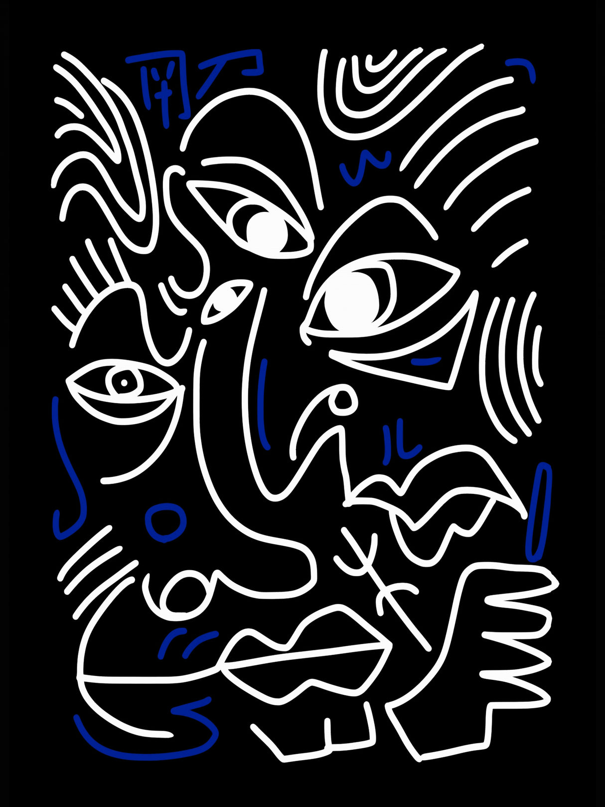 Line Art Bizarre Faces Poster och Canvastavla