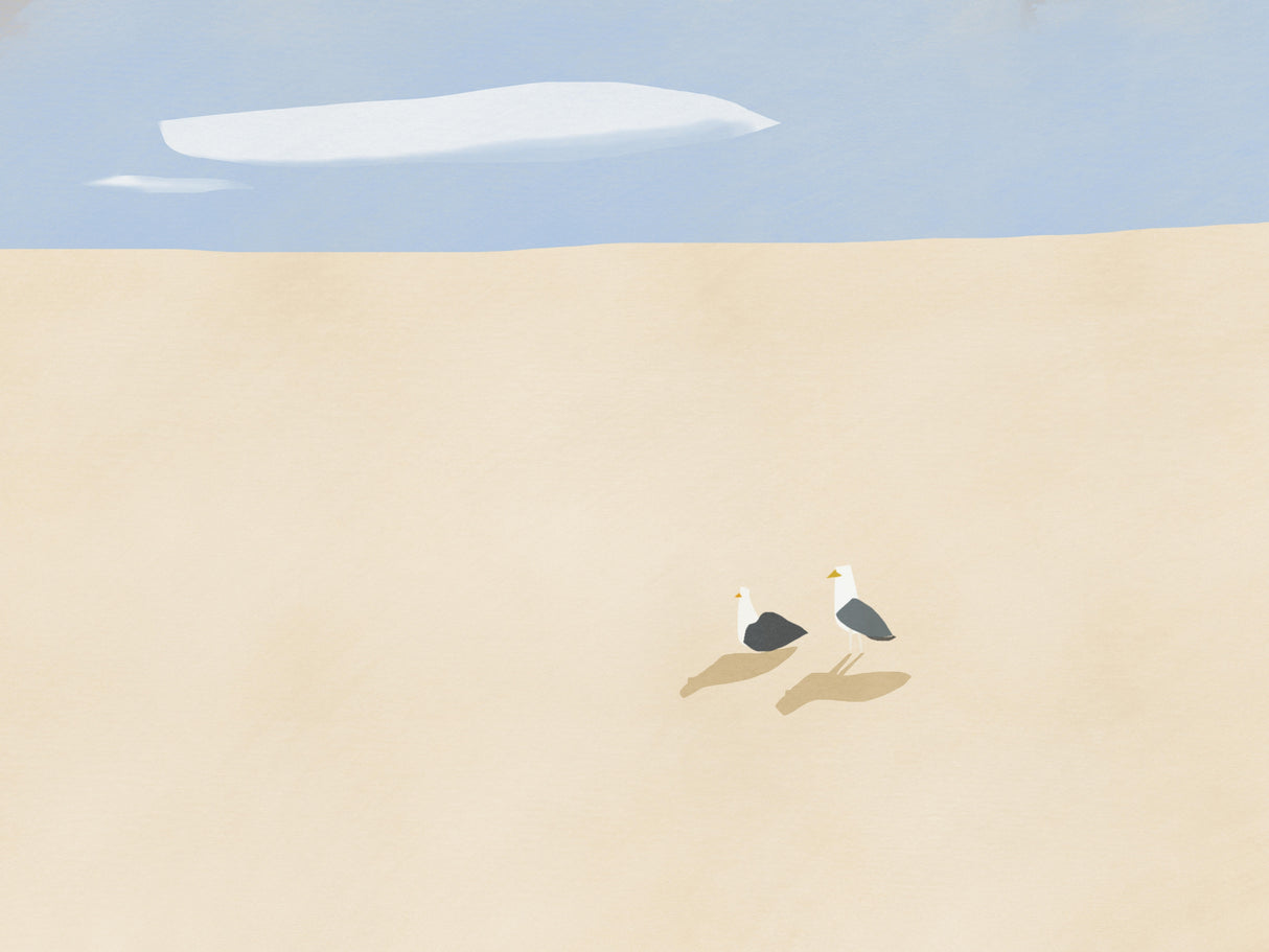 Minimal Beach and Seagull Poster och Canvastavla