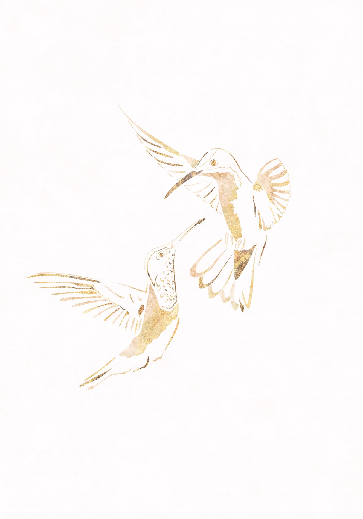 Gold Hummingbird Line art Silhouettes 4 Poster och Canvastavla
