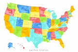 Colorful map of the United States with States and State capitals Poster och Canvastavla