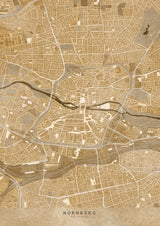 Sepia vintage map of Nürnberg downtown Germany Poster och Canvastavla