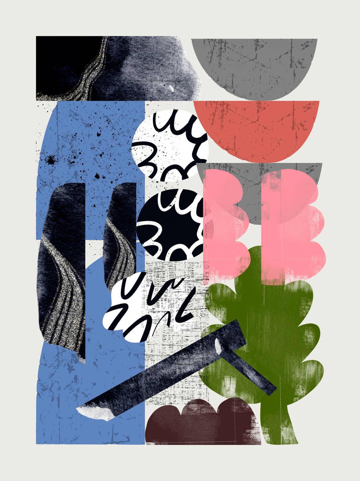 Abstract Shape Collage In Blue Poster och Canvastavla