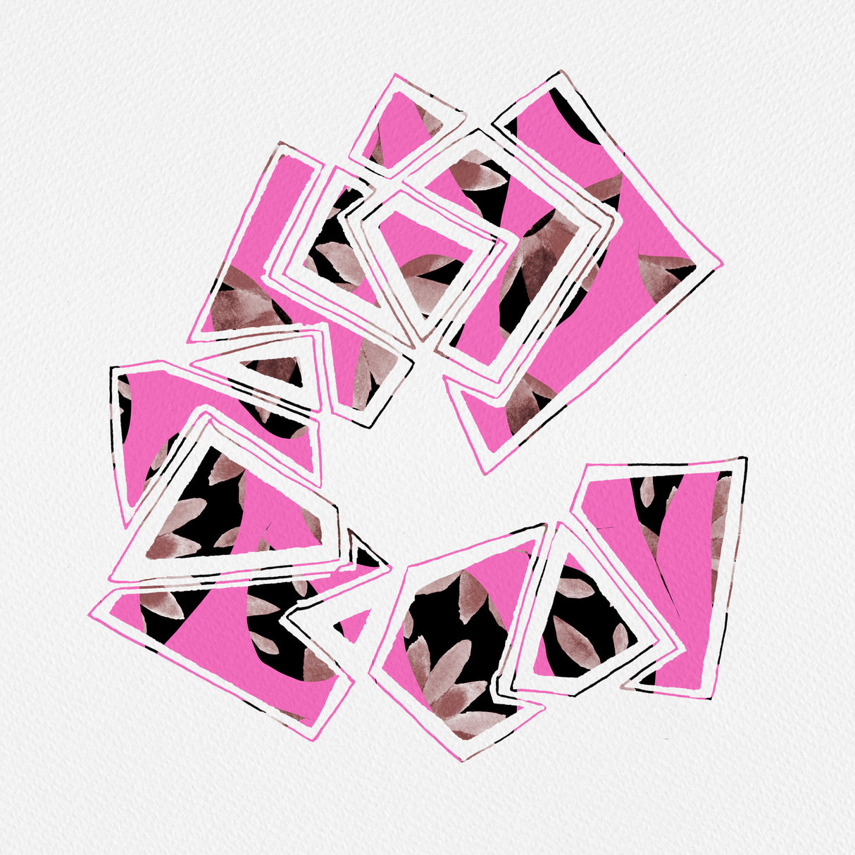 Pink Floral Curved Shapes Poster och Canvastavla