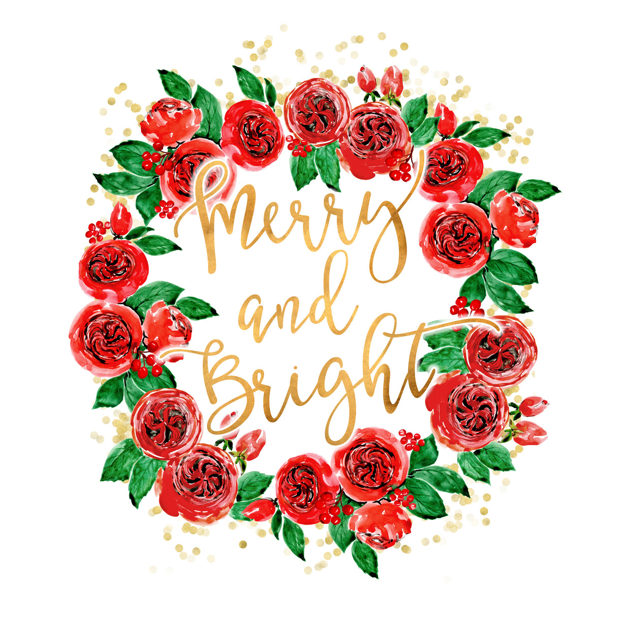 Merry and bright wreath of red English roses Poster och Canvastavla