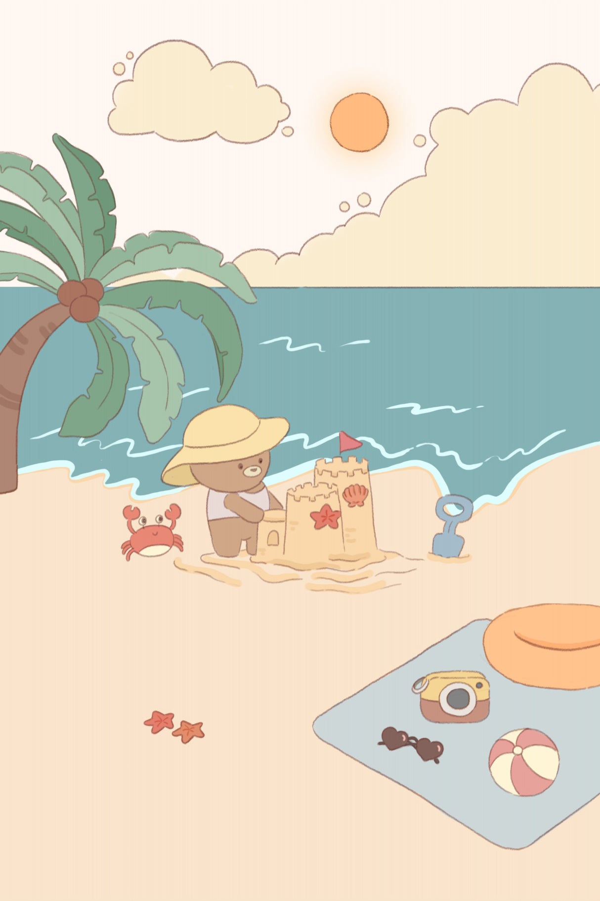 Bear on summer beach 1 Poster och Canvastavla