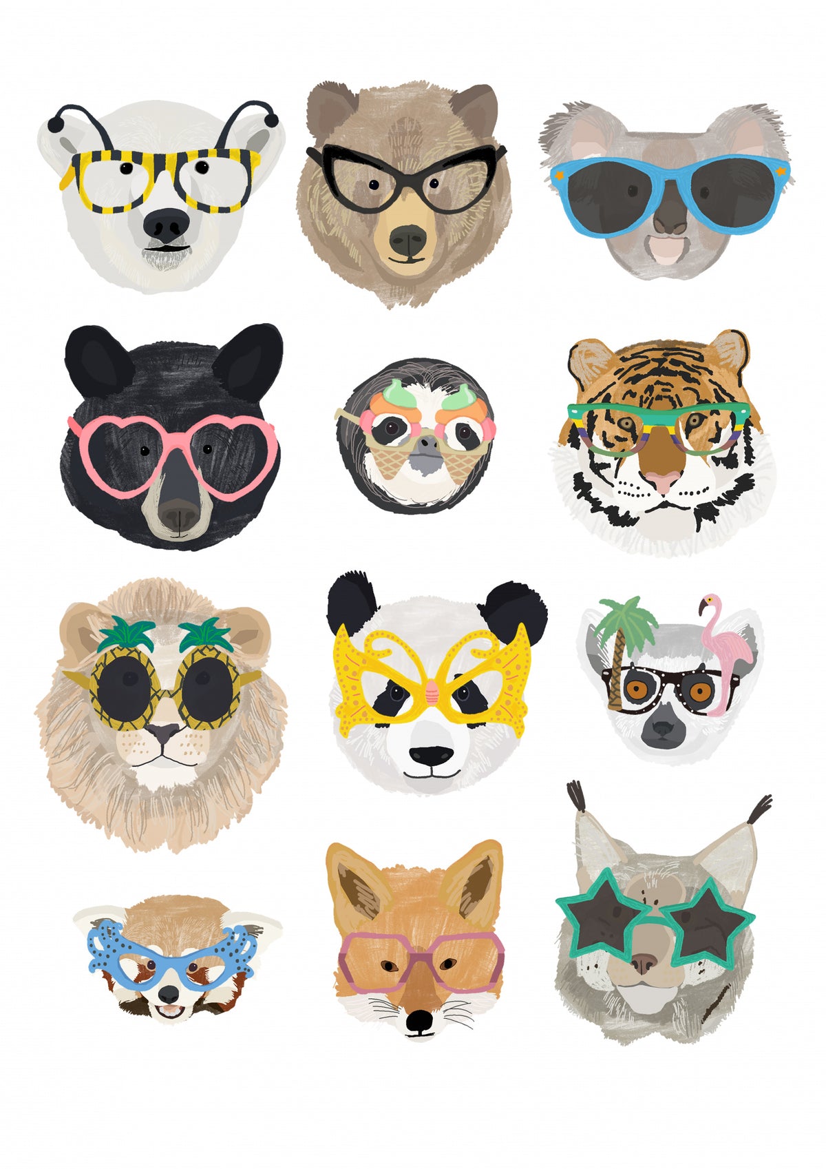 Big Cats in glasses print Poster och Canvastavla
