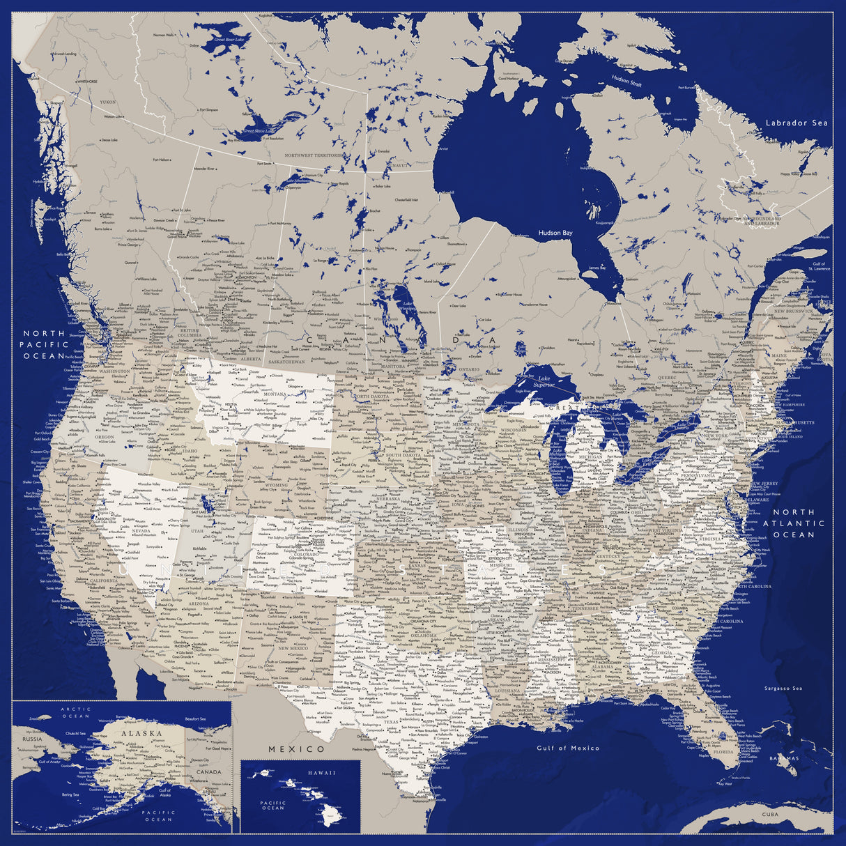 Highly detailed map of the United States, Kameryn Poster och Canvastavla