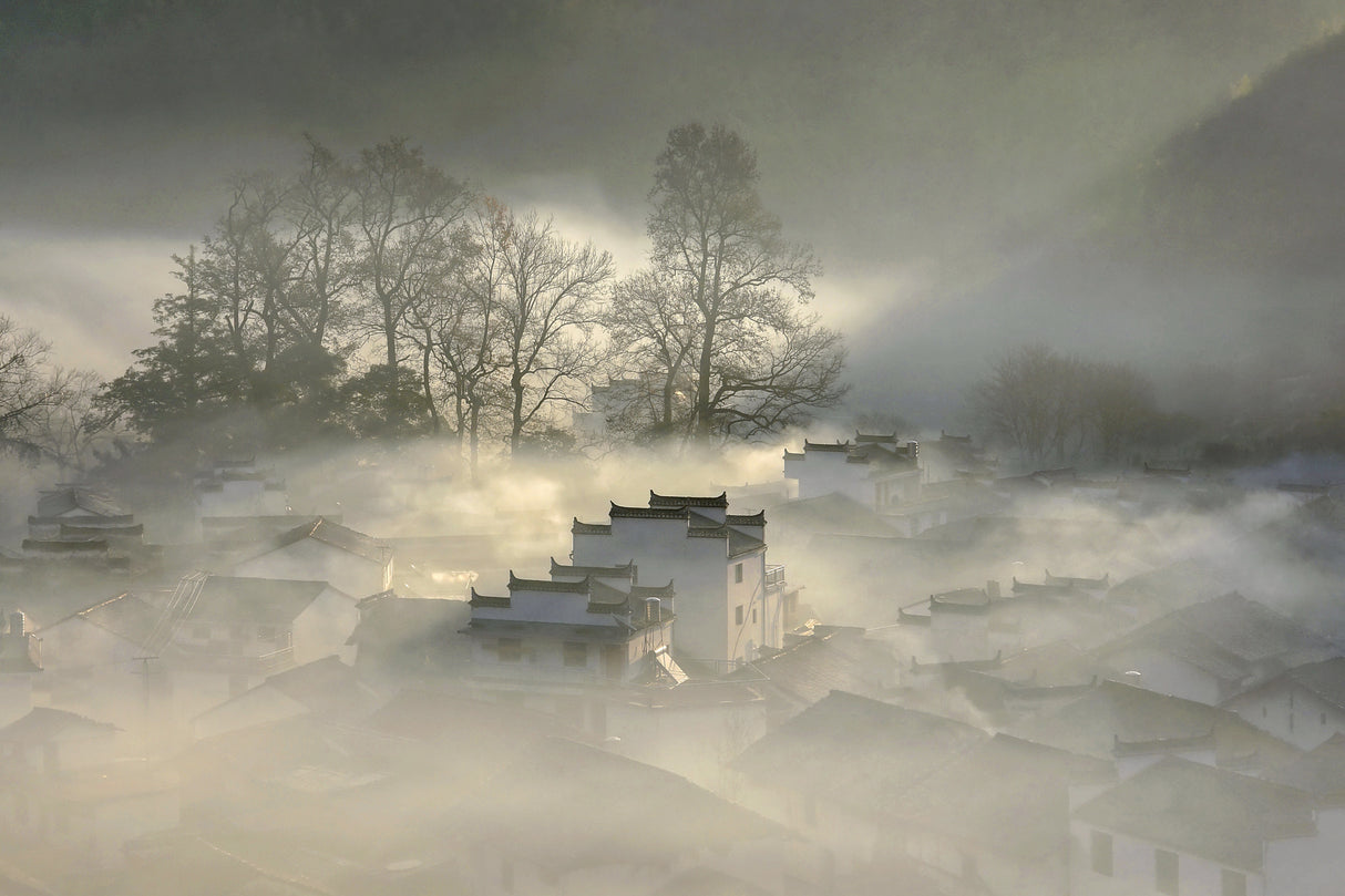 The Village in Morning Mist Poster och Canvastavla