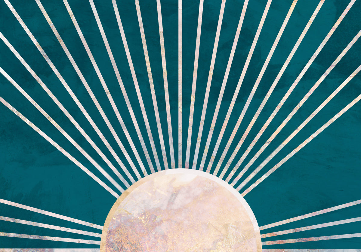 Gold sun rays mural turquoise Poster och Canvastavla