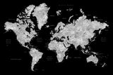 Gray world map with cities, Baibah Poster och Canvastavla
