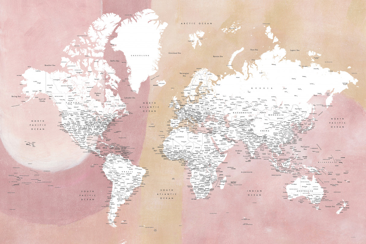 Detailed world map with cities Mizn Poster och Canvastavla