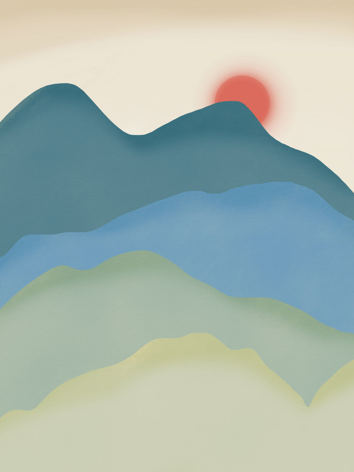 Blue and Green Minimal Mountain Poster och Canvastavla